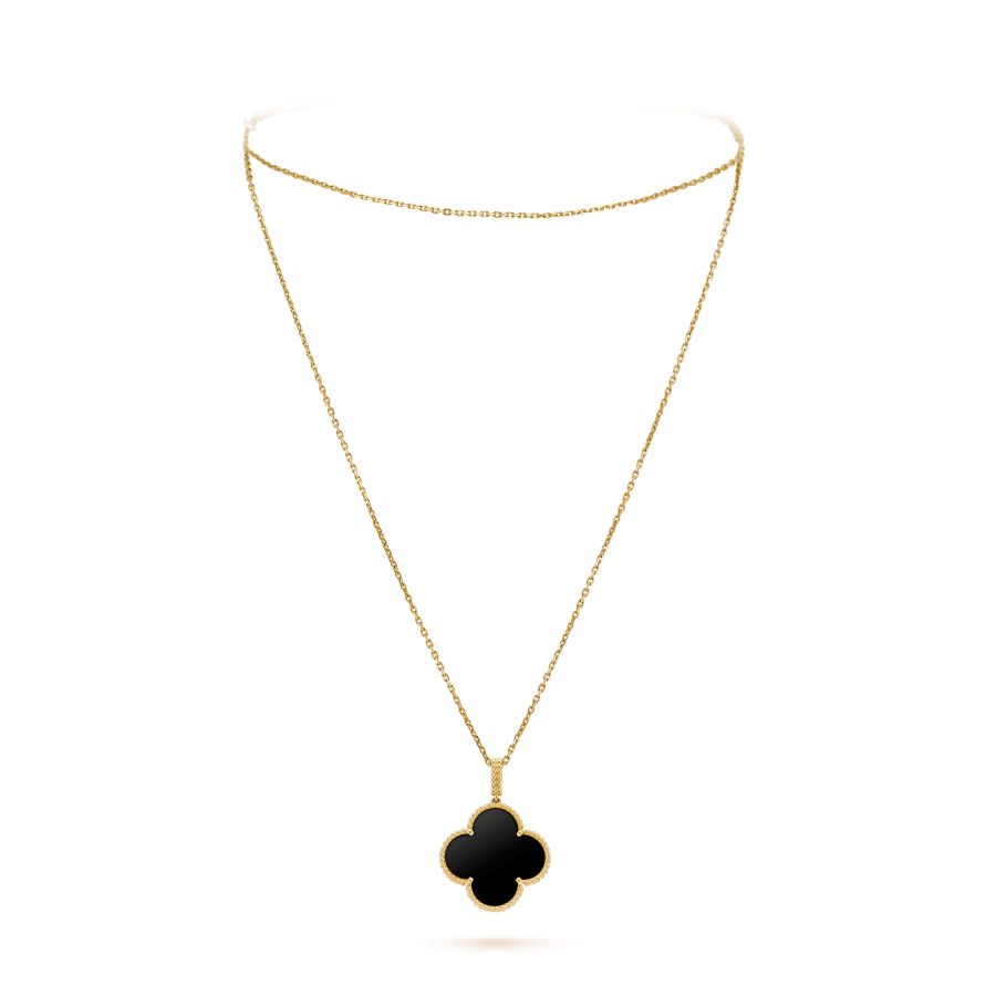 [：Polaidi Jewelry]CLOVER 25MM GOLD ONYX BIG CLOVER NECKLACE