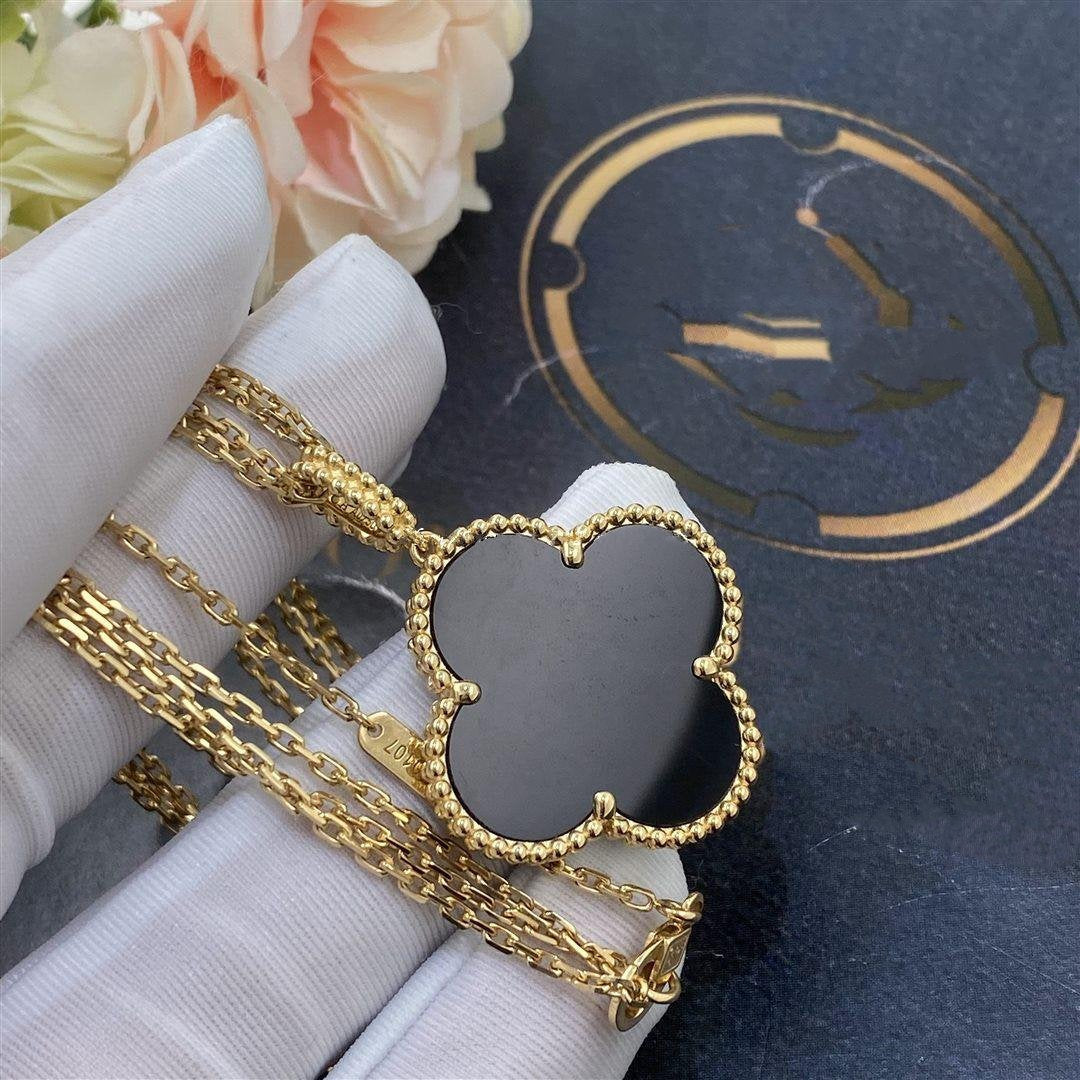 [Polaidi Jewelry]CLOVER 25MM GOLD ONYX BIG CLOVER NECKLACE