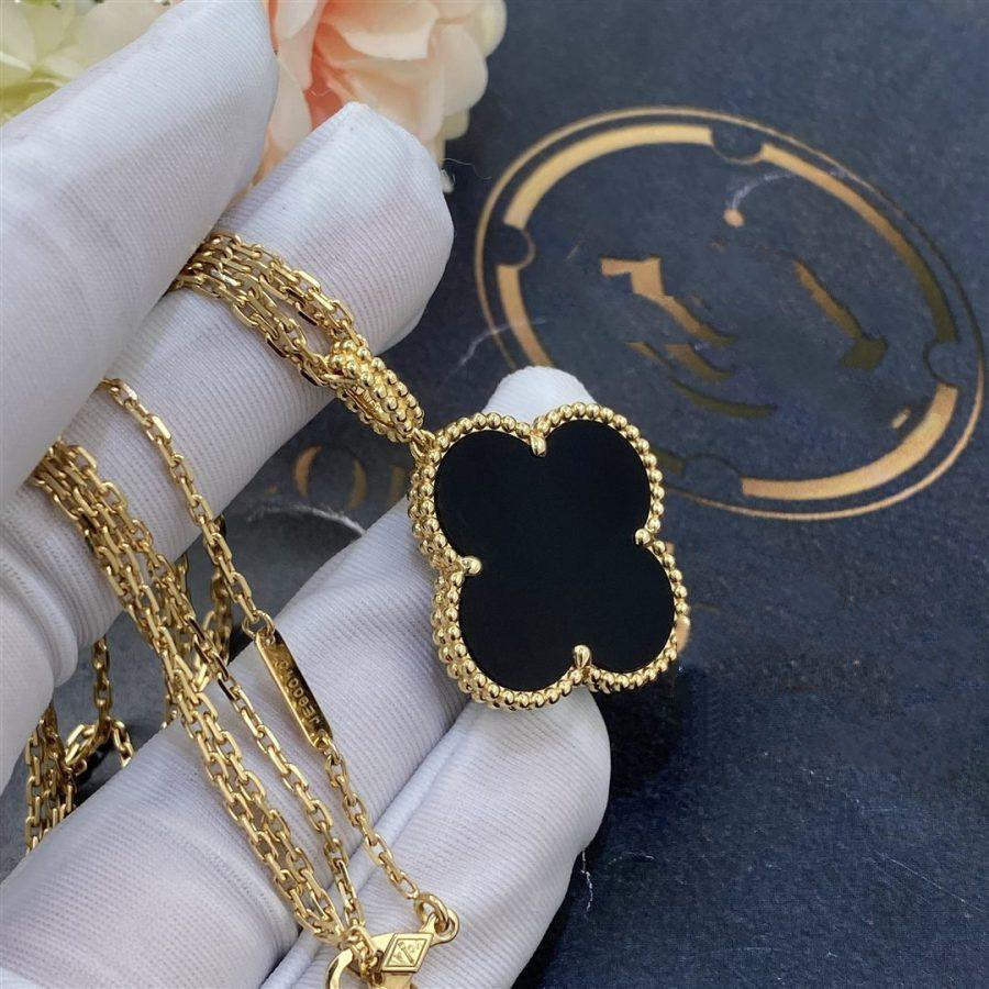 [Polaidi Jewelry]CLOVER 25MM GOLD ONYX BIG CLOVER NECKLACE