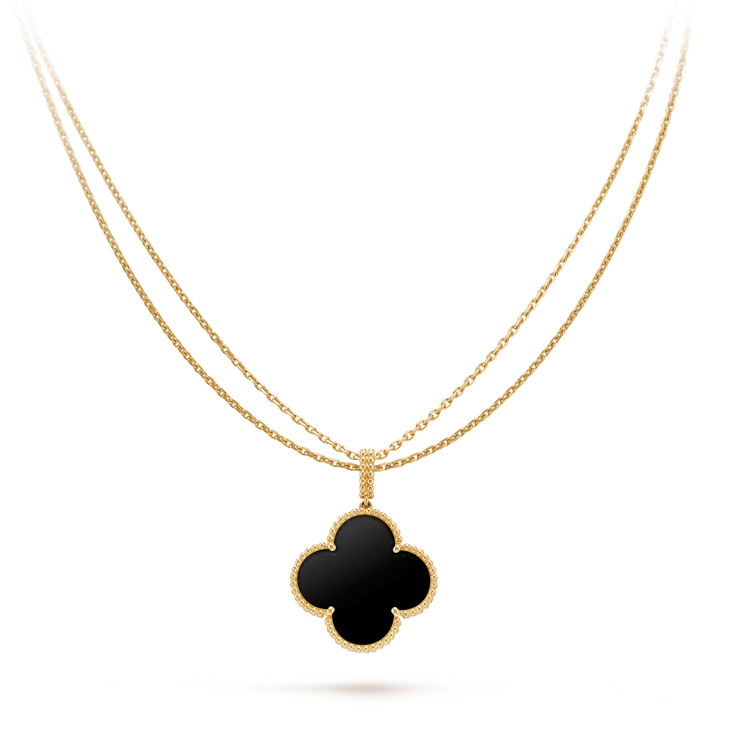 [：Polaidi Jewelry]CLOVER 25MM GOLD ONYX BIG CLOVER NECKLACE