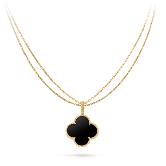 [：Polaidi Jewelry]CLOVER 25MM GOLD ONYX BIG CLOVER NECKLACE