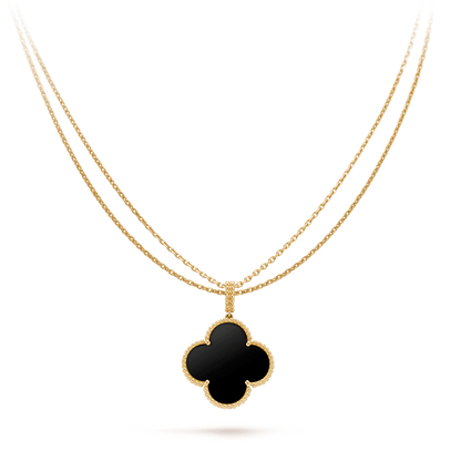 [Polaidi Jewelry]CLOVER 25MM GOLD ONYX BIG CLOVER NECKLACE