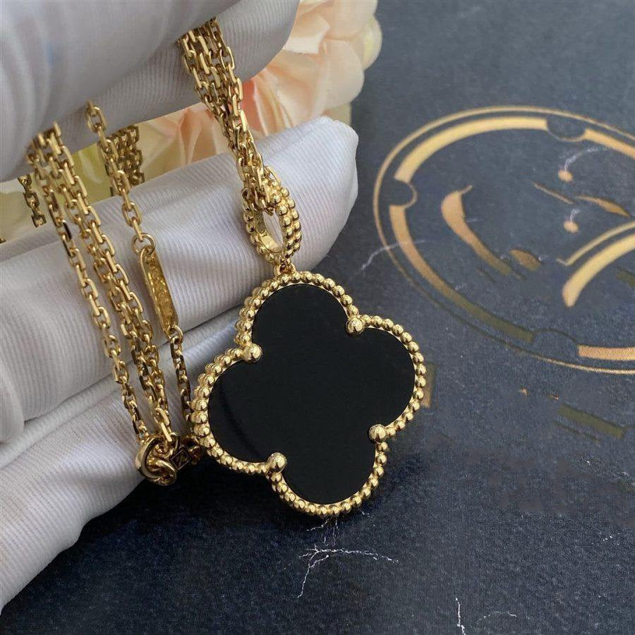 [Polaidi Jewelry]CLOVER 25MM GOLD ONYX BIG CLOVER NECKLACE