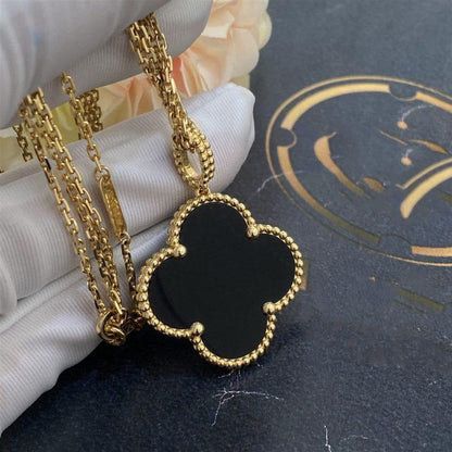 [Polaidi Jewelry]CLOVER 25MM GOLD ONYX BIG CLOVER NECKLACE