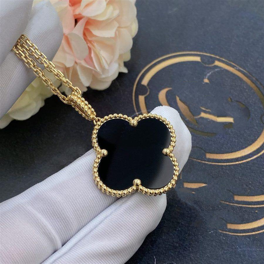 [Polaidi Jewelry]CLOVER 25MM GOLD ONYX BIG CLOVER NECKLACE