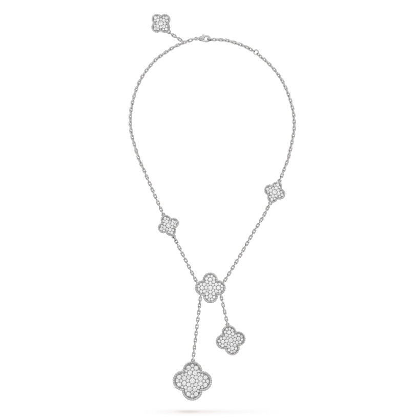 [Polaidi Jewelry]CLOVER 5 MOTIFS SILVER DIAMONDS NECKLACE