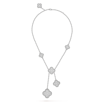 [Polaidi Jewelry]CLOVER 5 MOTIFS SILVER DIAMONDS NECKLACE