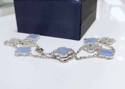 [：Polaidi Jewelry]CLOVER 10 MOTIFS CHALCEDONY DIAMONDS SILVER NECKLACE