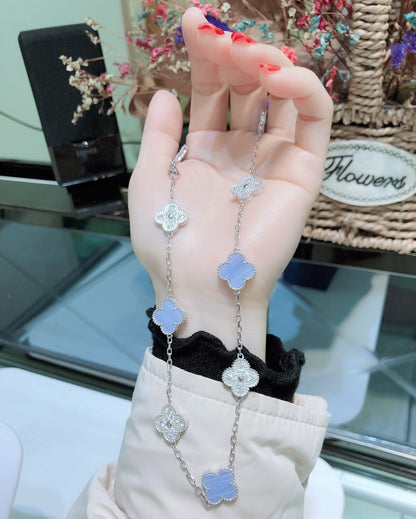 [Polaidi Jewelry]CLOVERS THE 10-MOTIFS CHALCEDONY DIAMONDS SILVER NECKLACE