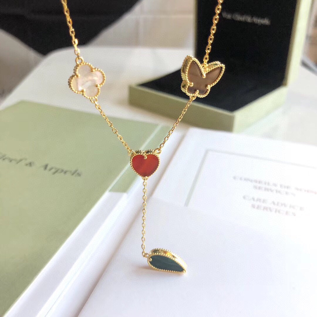 [Polaidi Jewelry]LUCKY SPRING 4 MOTIFS ROSE GOLD NECKLACE