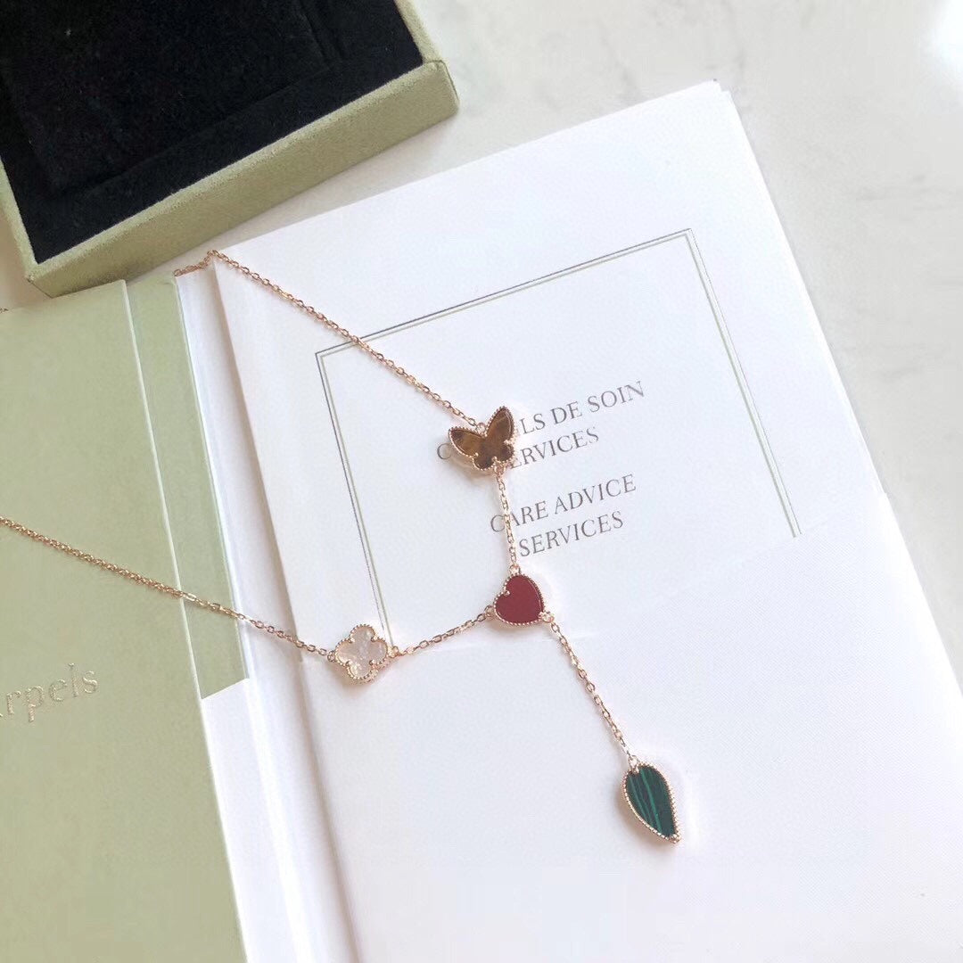 [：Polaidi Jewelry]LUCKY SPRING 4 MOTIFS ROSE GOLD NECKLACE
