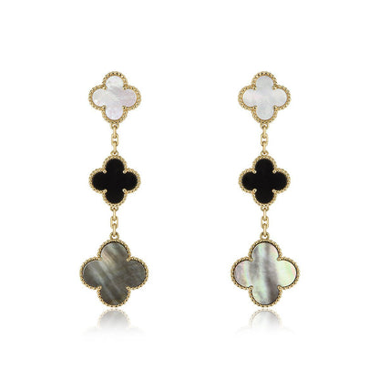 [Polaidi Jewelry]CLOVER EARRINGS GOLD ONYX MOP 3 MOTIF