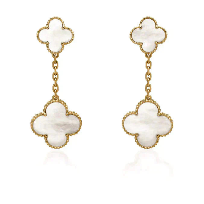 [Polaidi Jewelry]CLOVER 2 MOTIF WHITE MOP EARRINGS