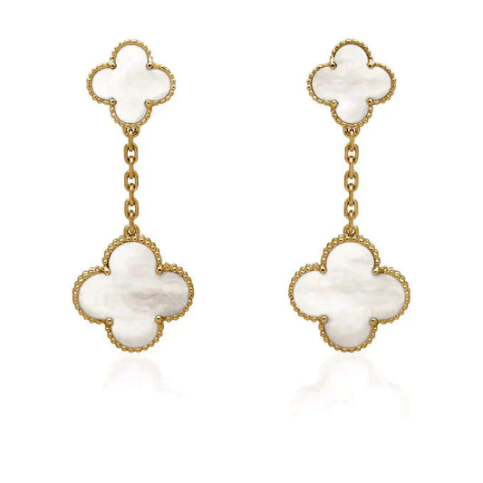 [Polaidi Jewelry]CLOVER 2 MOTIF WHITE MOP EARRINGS