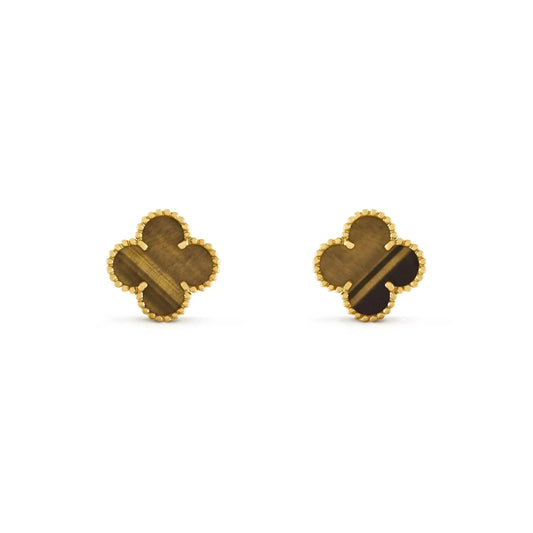 [Polaidi Jewelry]CLOVER MEDIUM 1 MOTIFS TIGER EYE EARRINGS