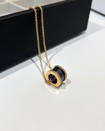 [Polaidi Jewelry]ZERO 1 BLACK CERAMIC DIAMOND PINK GOLD NECKLACE