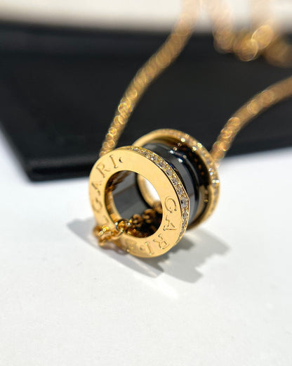 [Polaidi Jewelry]ZERO 1 BLACK CERAMIC DIAMOND PINK GOLD NECKLACE