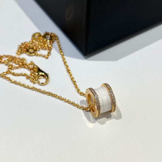 [Polaidi Jewelry]ZERO 1 WHITE CERAMIC DIAMOND PINK GOLD NECKLACE